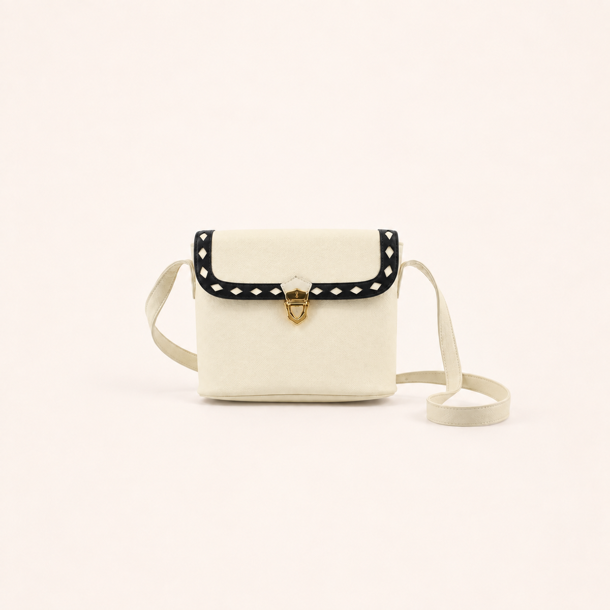 Yves Saint Laurent White Leather Flap Shoulder Bag with Black Trim, front view