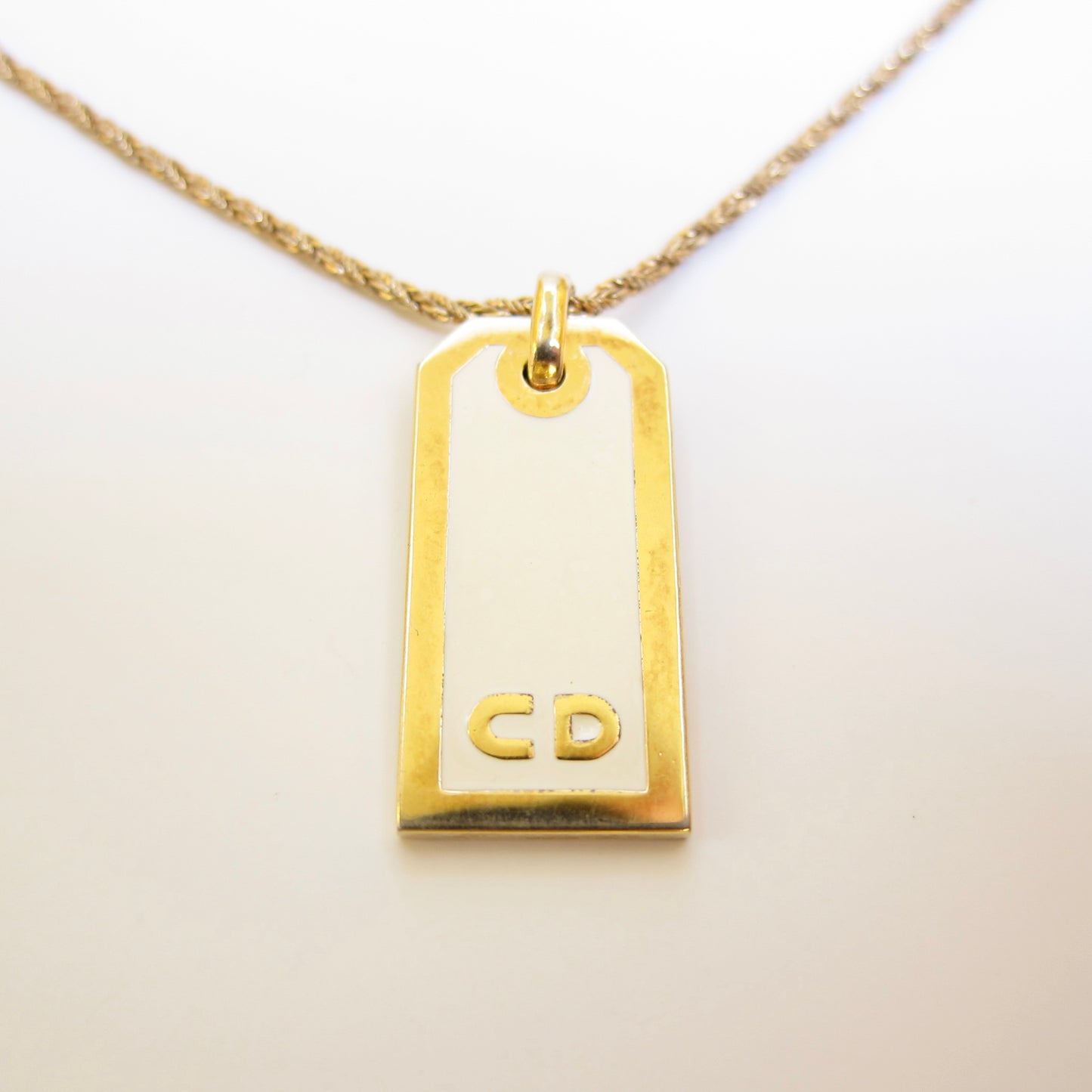 Christian Dior Vintage CD Logo On White and Golden Pendant Necklace