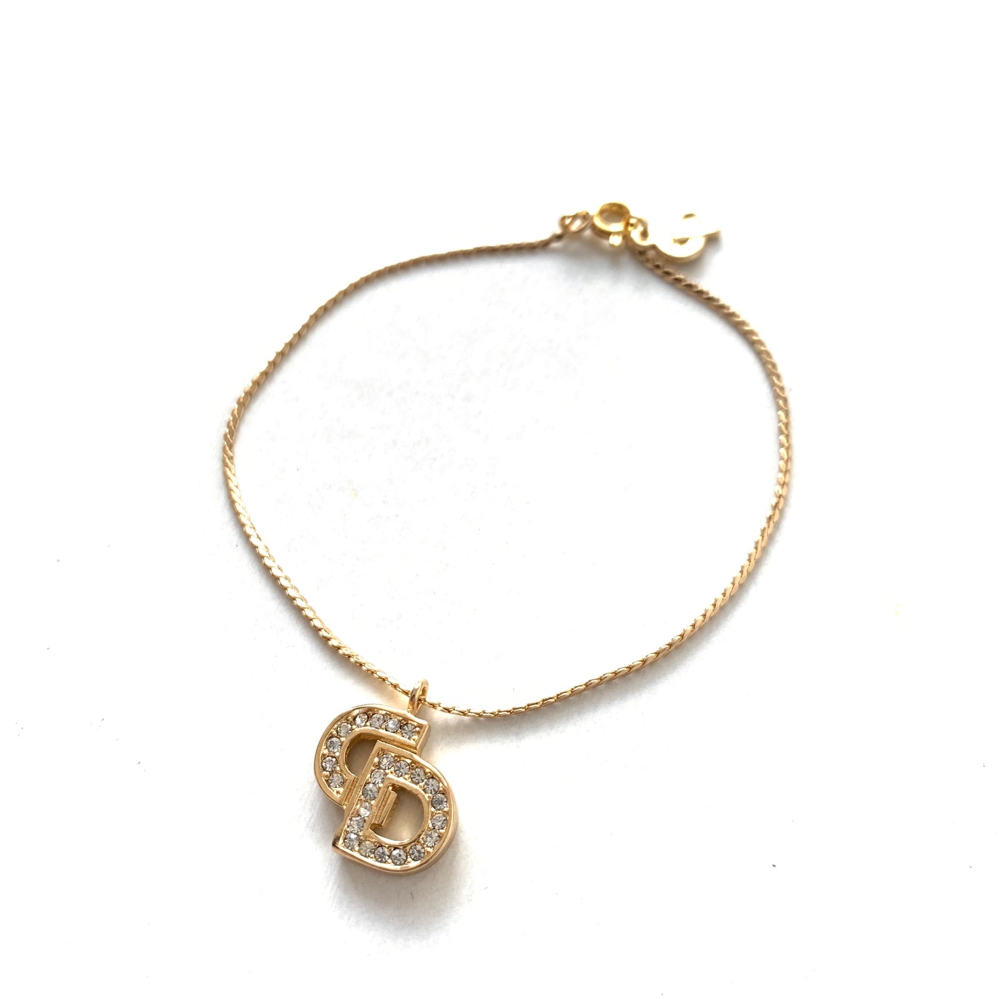 Christian Dior Vintage CD Logo with Rhinestone Golden Bracelet