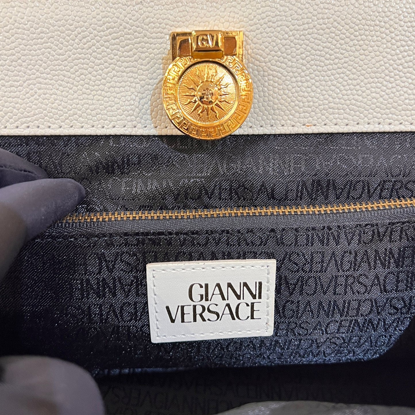 Gianni Versace Vintage White Medusa Structured Handbag