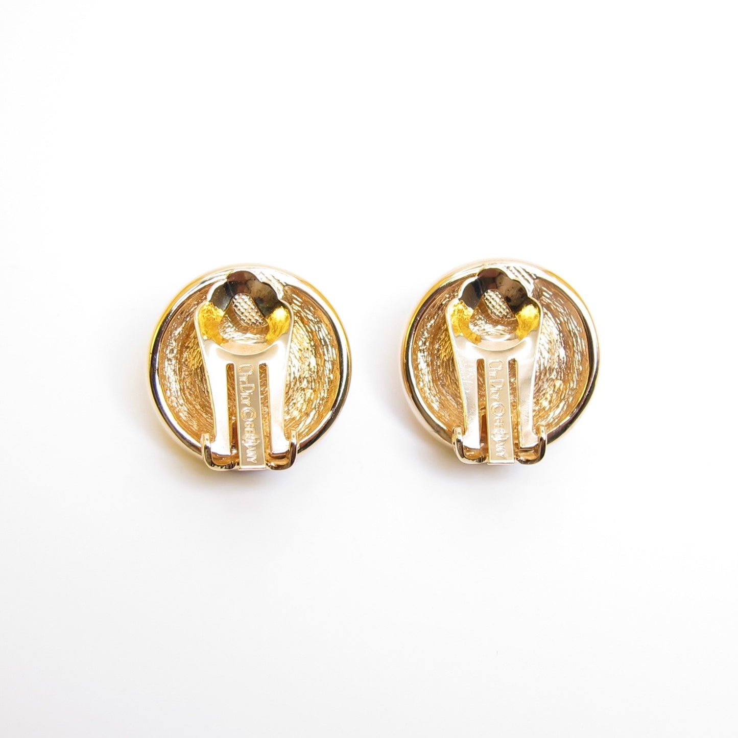Christian Dior Vintage Round Shaped Pearl and Rhinestone Golden Clip-on Earrings