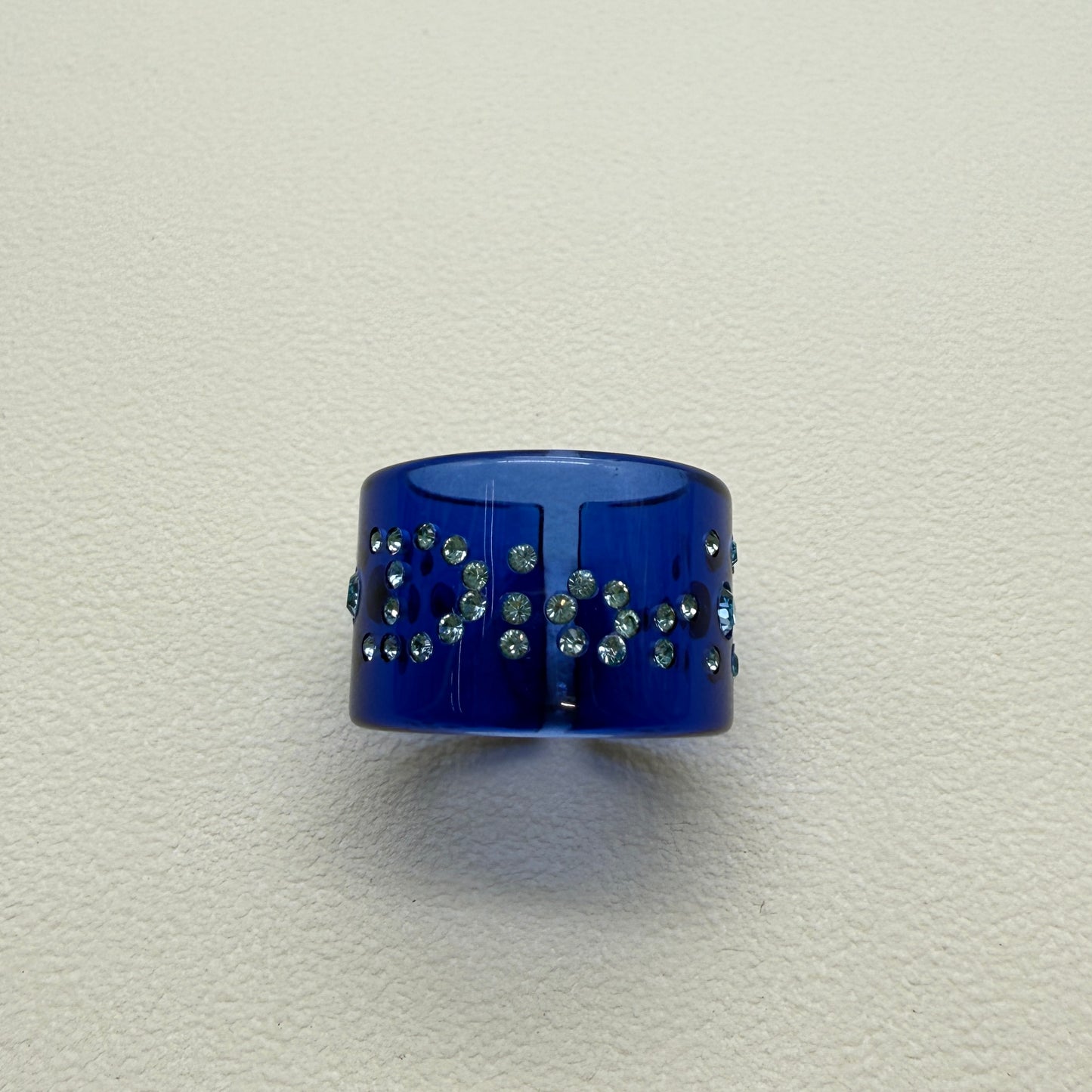 Christian Dior Vintage Dior Logo with Rhinestone Blue Color Plastic Ring