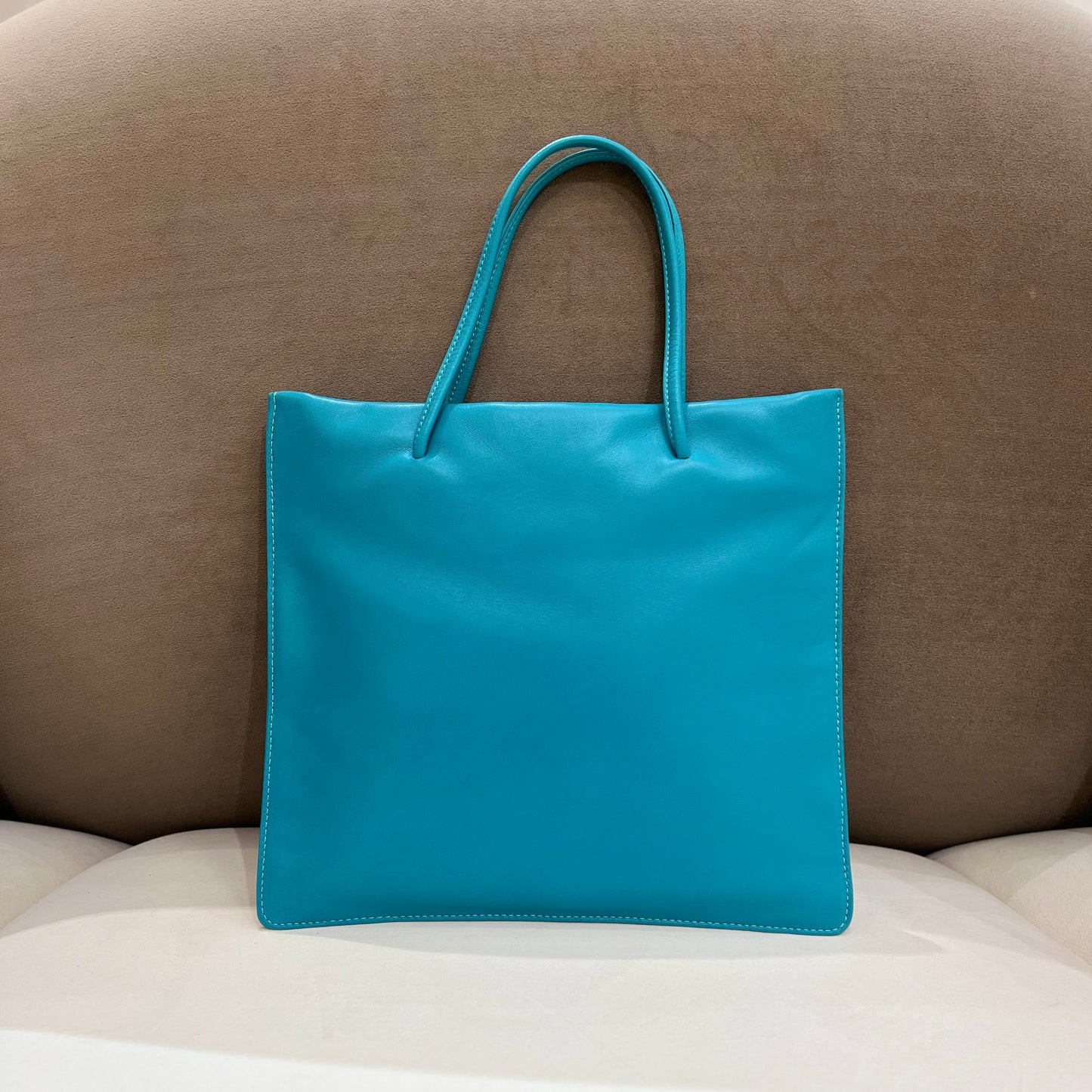 Loewe Vintage Light Blue Logo Charm Nappa Leather Tote Bag