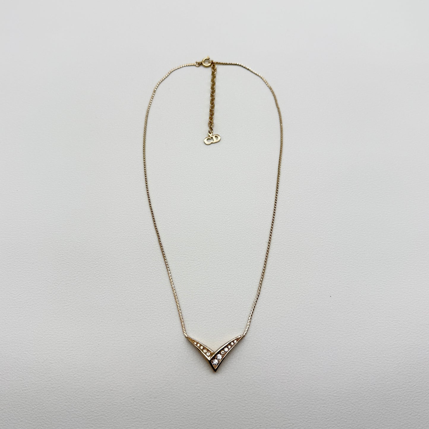 Christian Dior Vintage V Shape with Rhinestone Golden Necklace