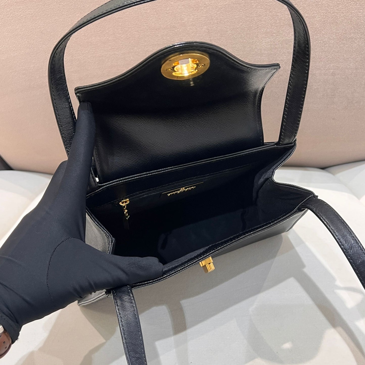 Givenchy Vintage Turn Lock Black Leather Handbag