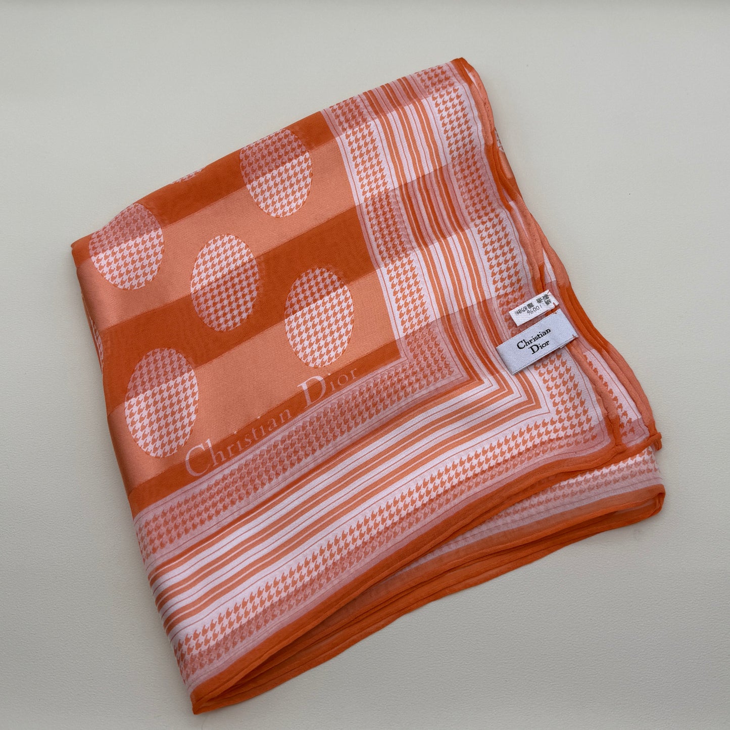 Christian Dior Vintage Orange Oval Pattern Silk Scarf