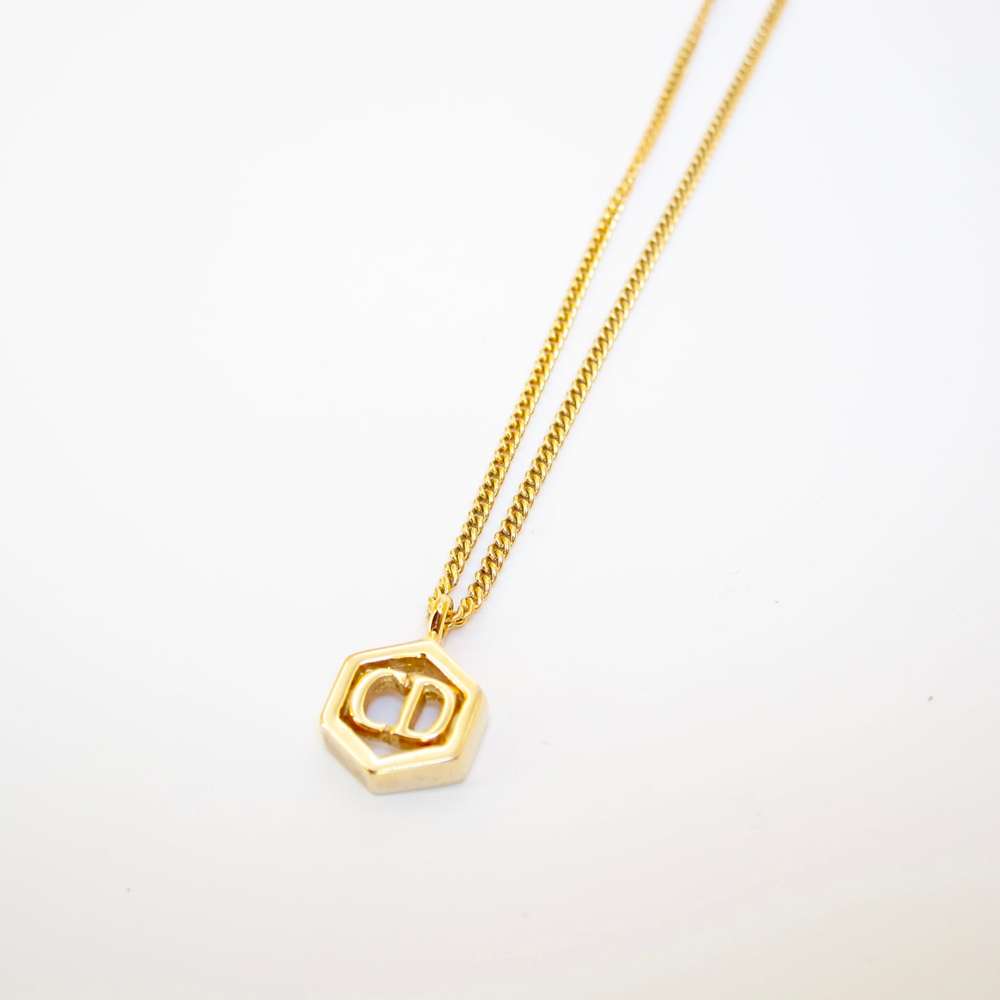 Christian Dior Vintage CD Logo in Hexagon Golden Necklace