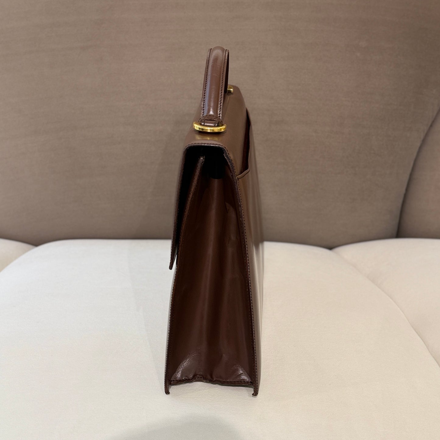 Celine Golden Clasp Brown Leather Top Handle Handbag
