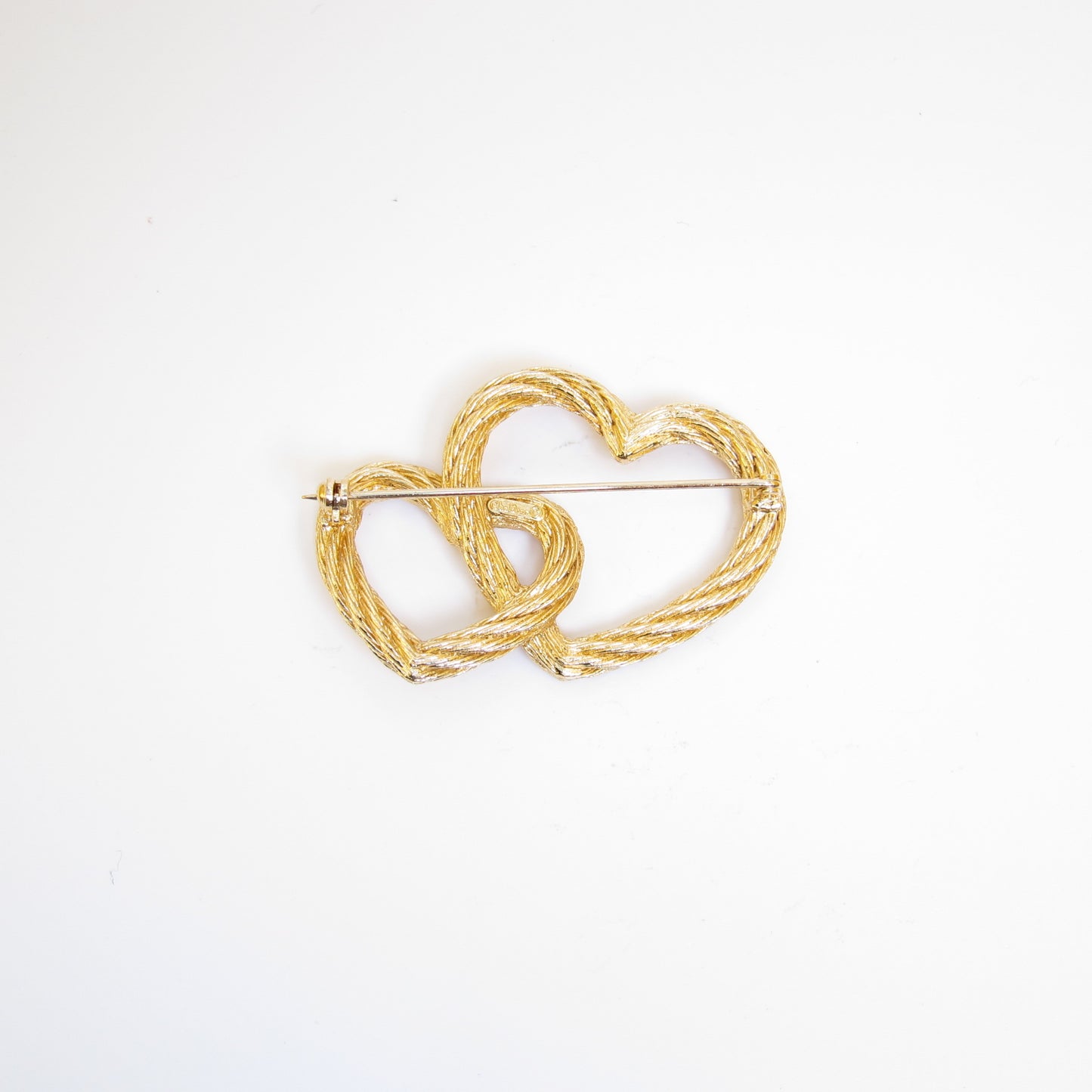 Christian Dior Vintage Double Heart Golden Brooch