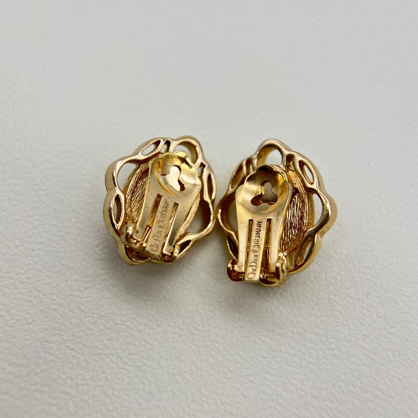 Christian Dior Vintage Oval Shape Pearl Golden Clip-on Earrings