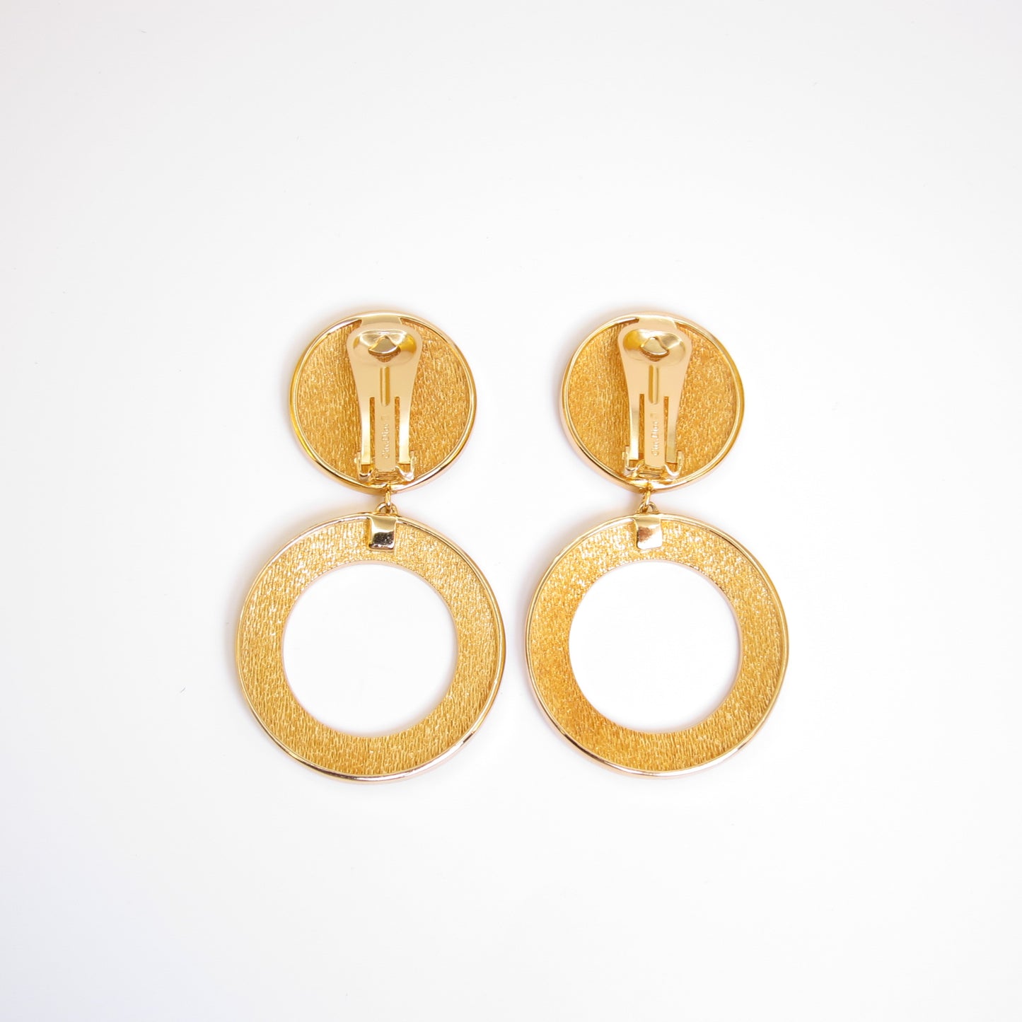 Christian Dior Vintage CD Logo Motif Circle Dangling Golden Clip-on Earrings