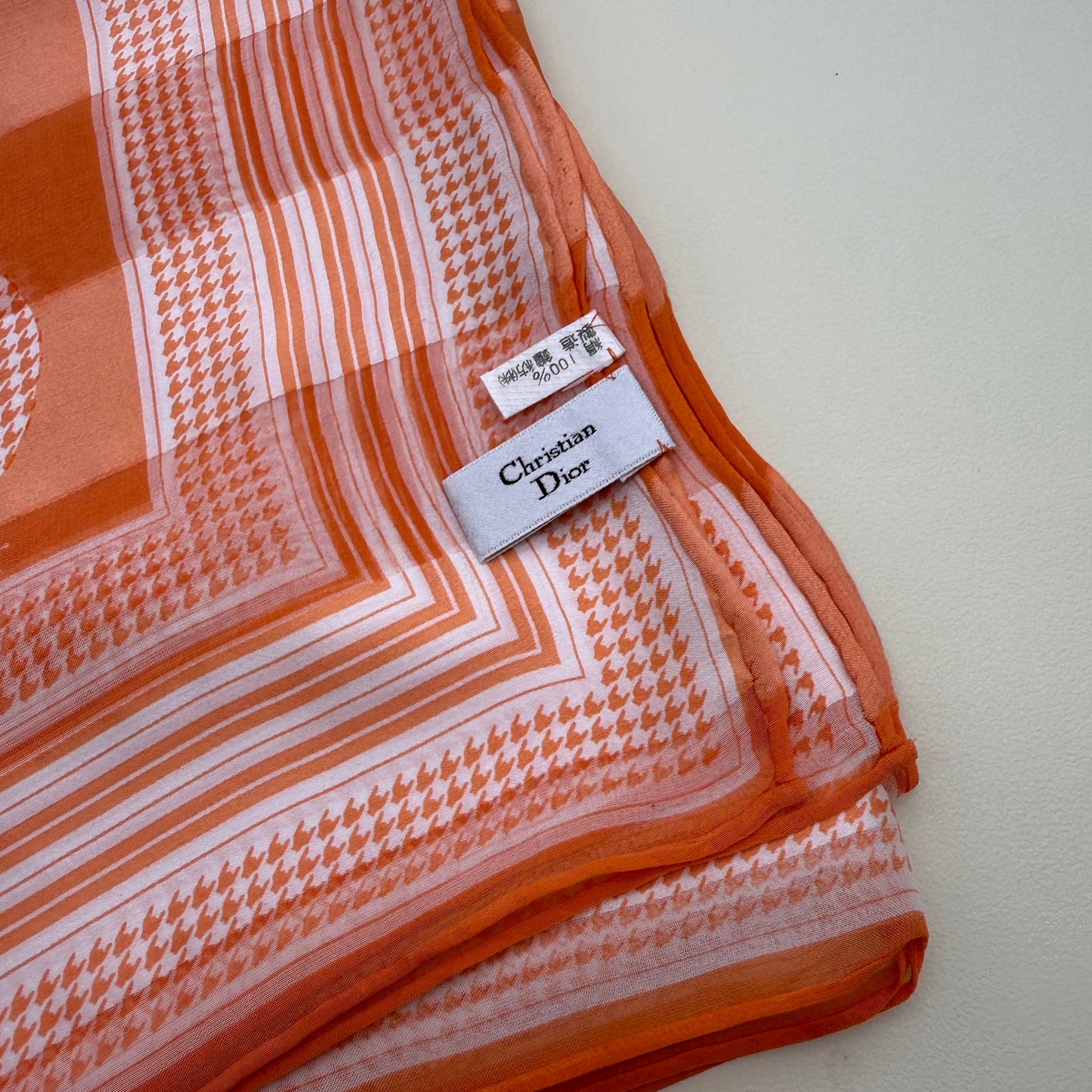 Christian Dior Vintage Orange Oval Pattern Silk Scarf