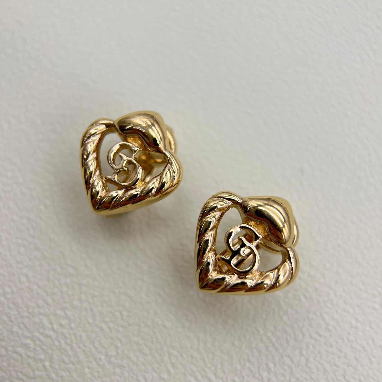 Christian Dior Vintage CD Logo in Heart Golden Clip-on Earrings