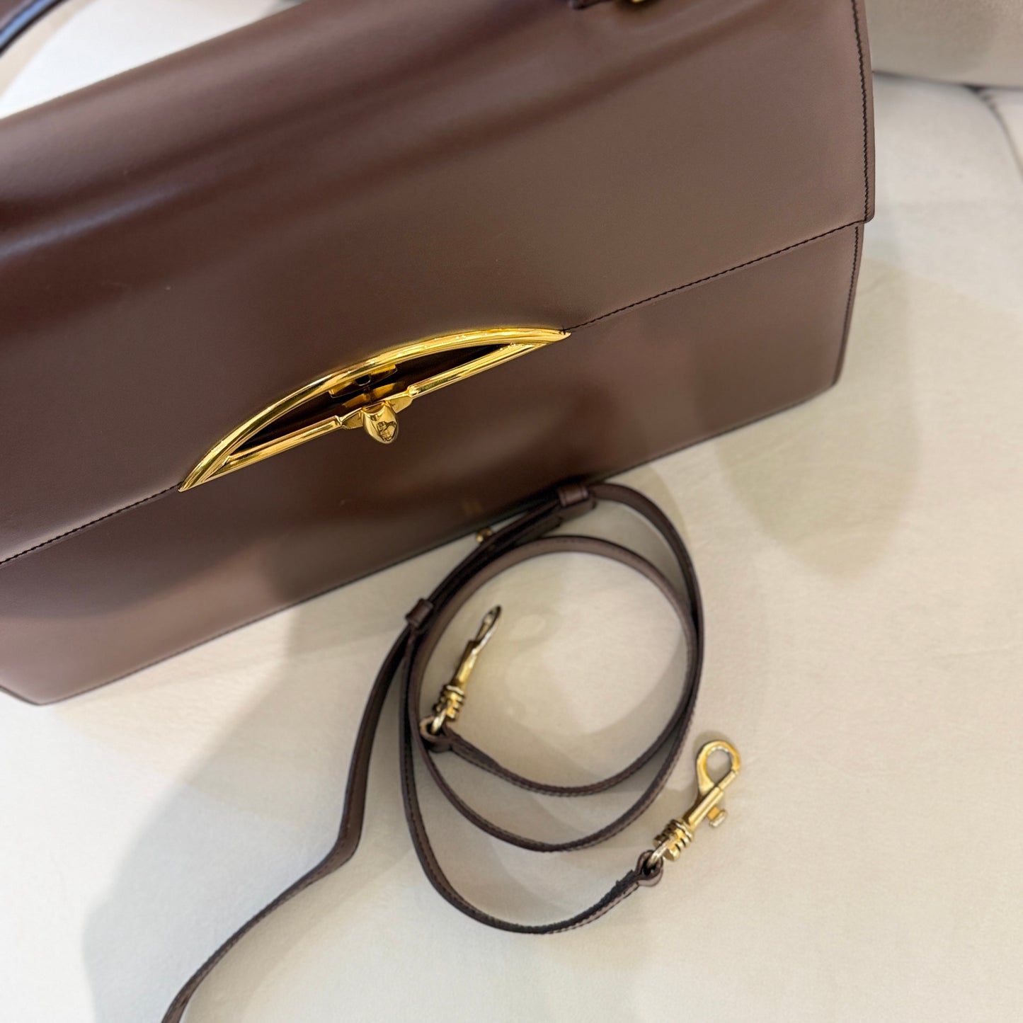 Celine Golden Clasp Brown Leather Top Handle Handbag