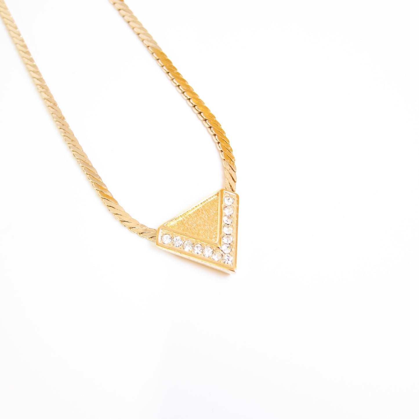 Christian Dior Vintage Triangle Shape with Rhinestone Golden Necklace