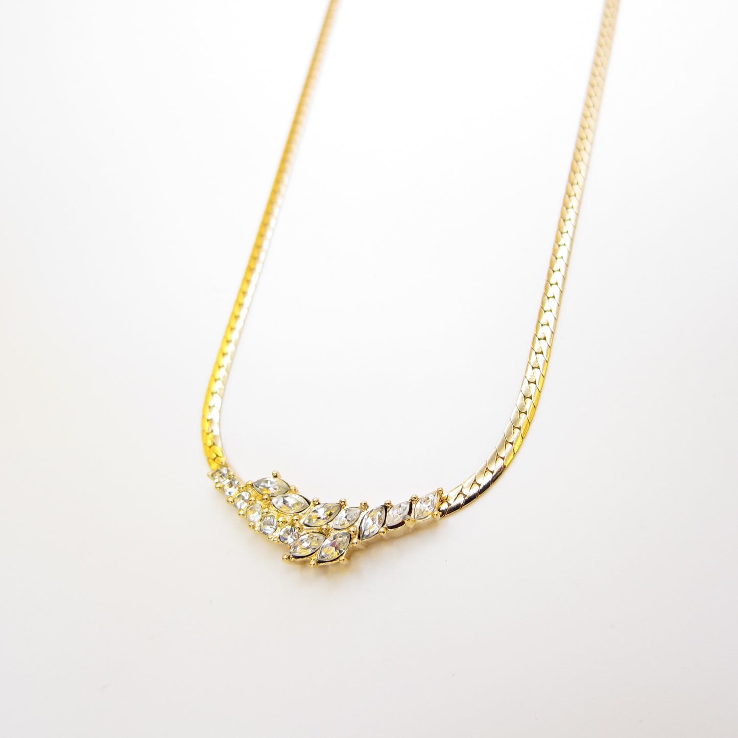 Christian Dior Vintage Stylish Rhinestone Pendant Golden Necklace