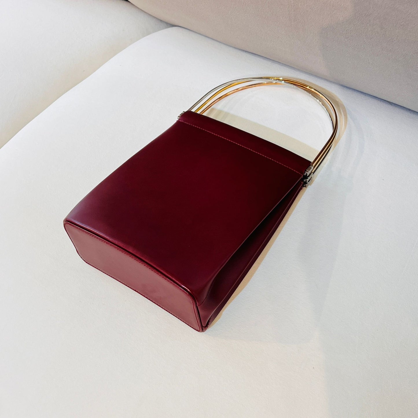 Cartier Vintage Trinity Bordeaux Leather Gold Handle Handbag