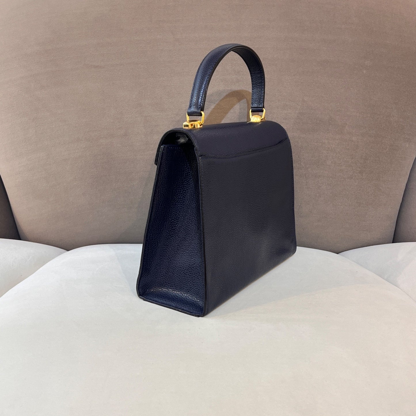 Valentino Garavani Vintage Navy Leather Top Handle Bag