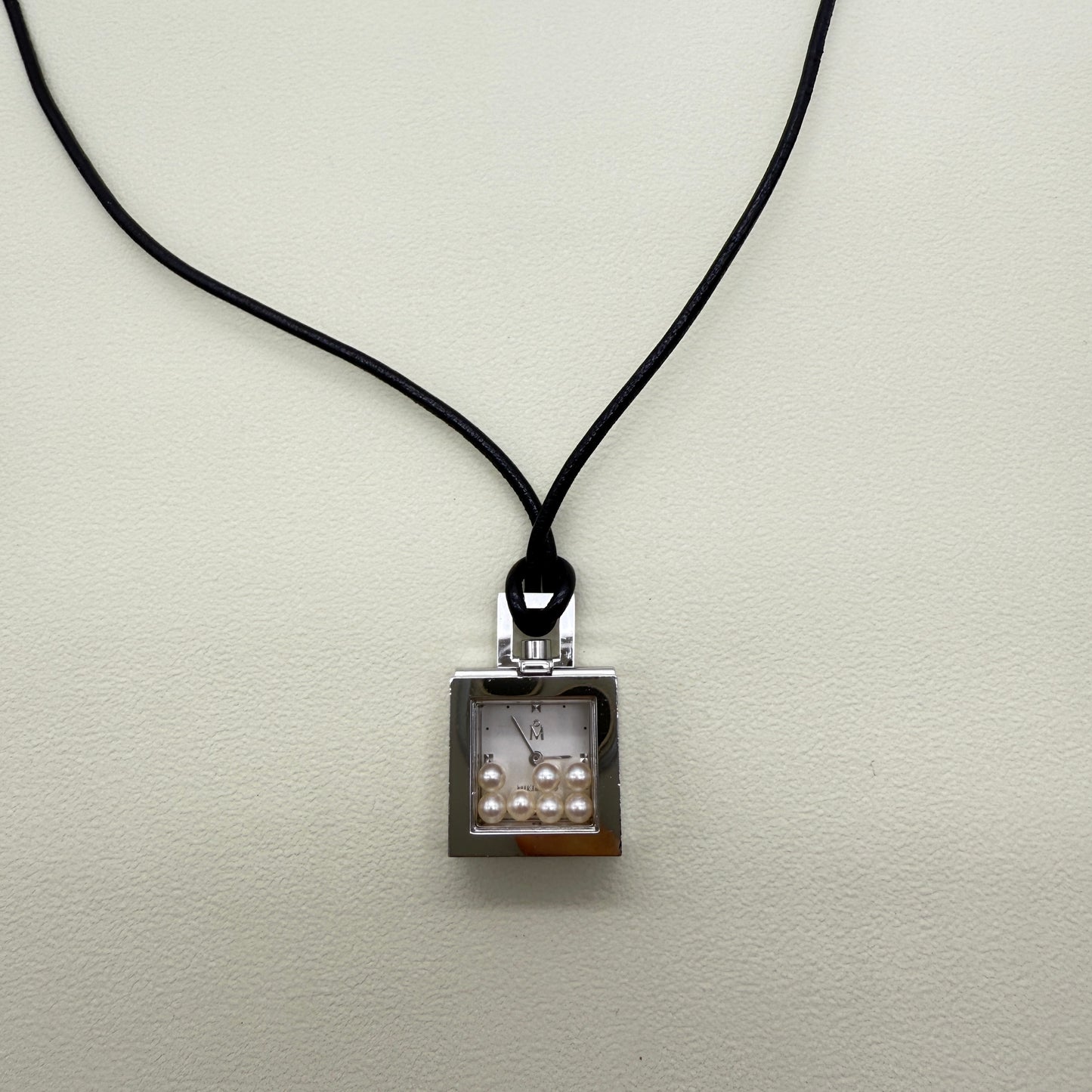 Mikimoto Vintage Pearl and Square White Face Necklace Watch