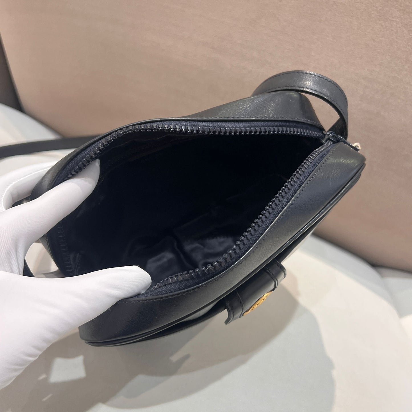 Celine Vintage Black Leather Oval Clasp Shoulder Bag