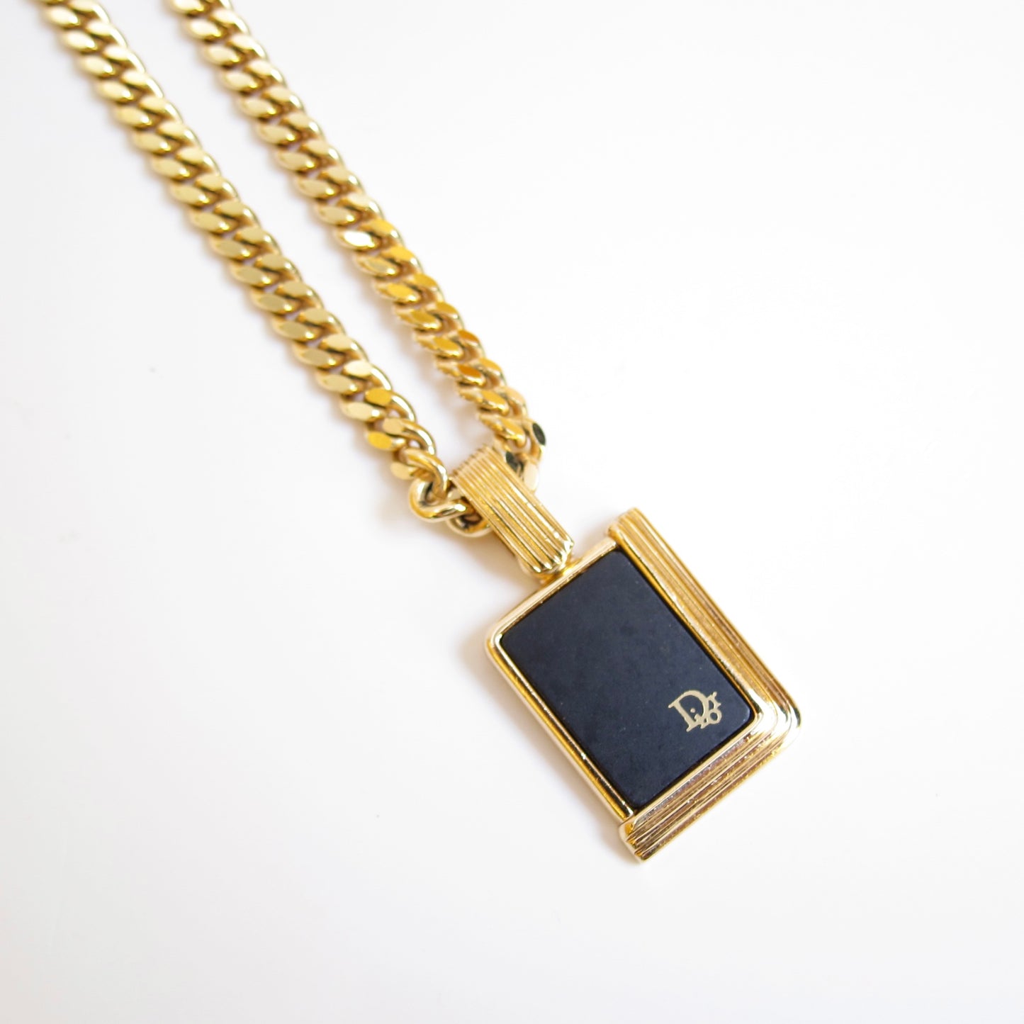 Christian Dior Vintage Dior Logo on Rectangle Black and Golden Necklace