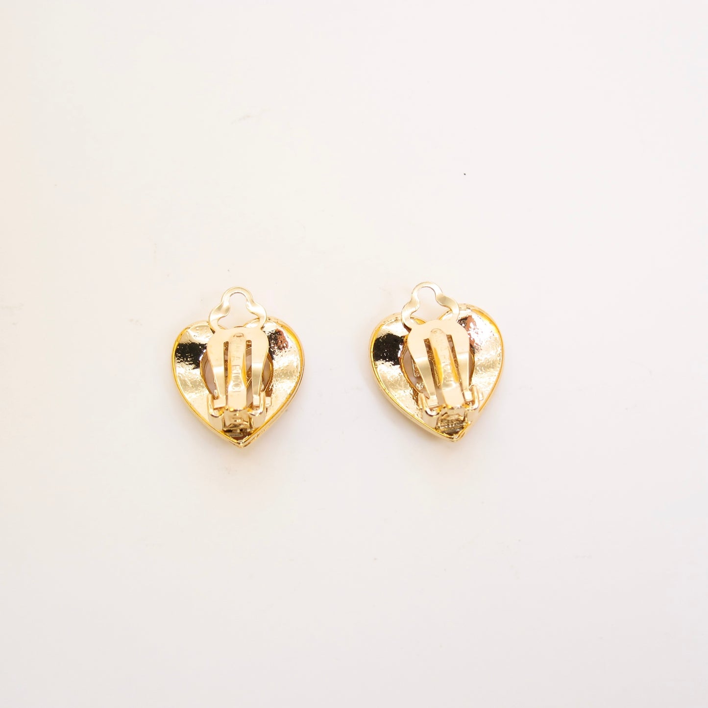Nina Ricci Vintage NR Logo in Heart with Rhinestone Golden Clip-on Earrings