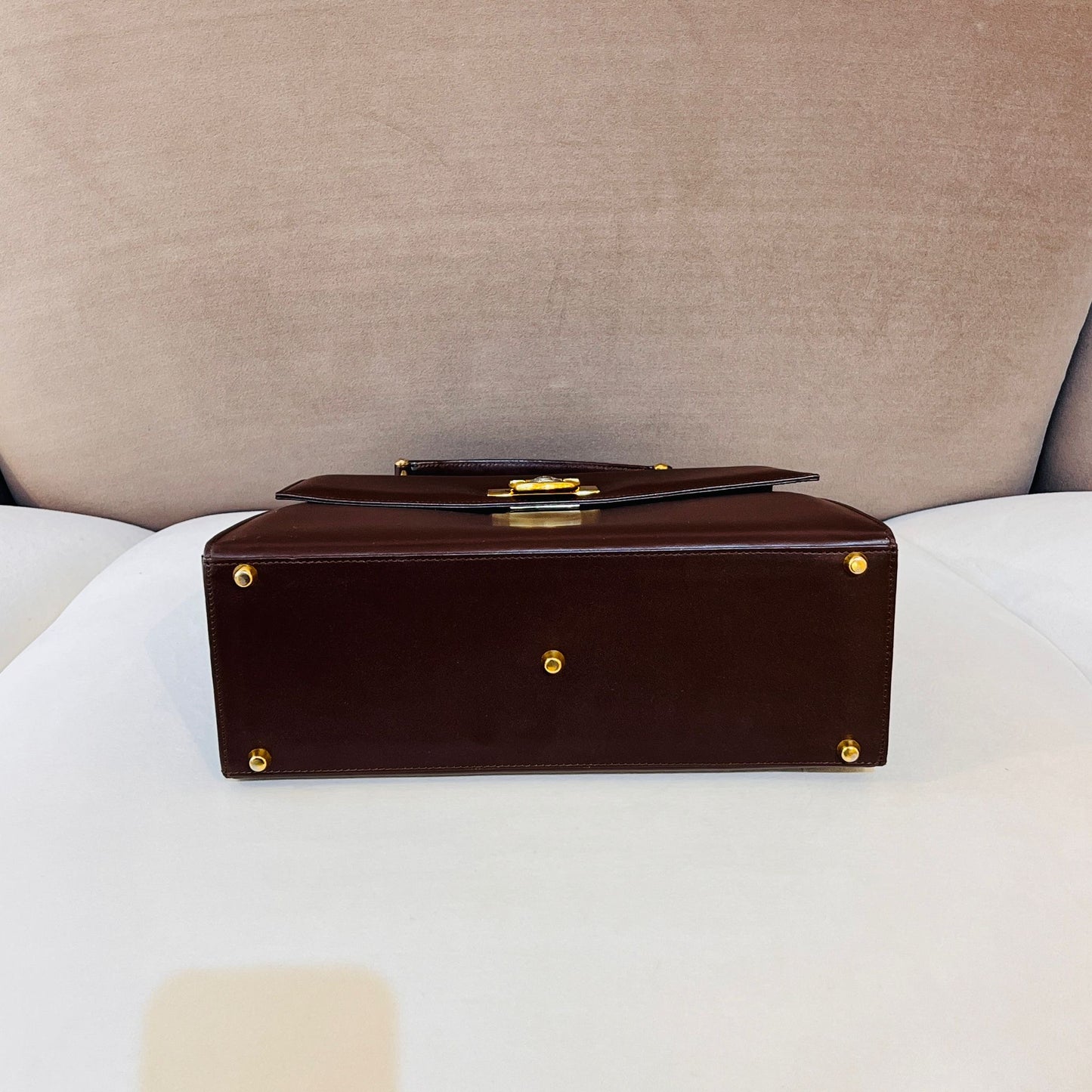 Versace Vintage Medusa Leather 2-Way Handbag In Deep Brown