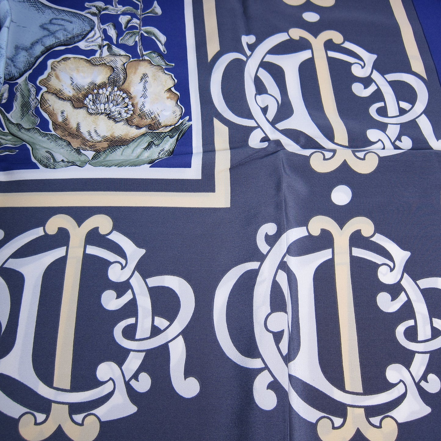 Christian Dior Vintage Dior Logo Butterfly and Floral Patterns Silk Scarf
