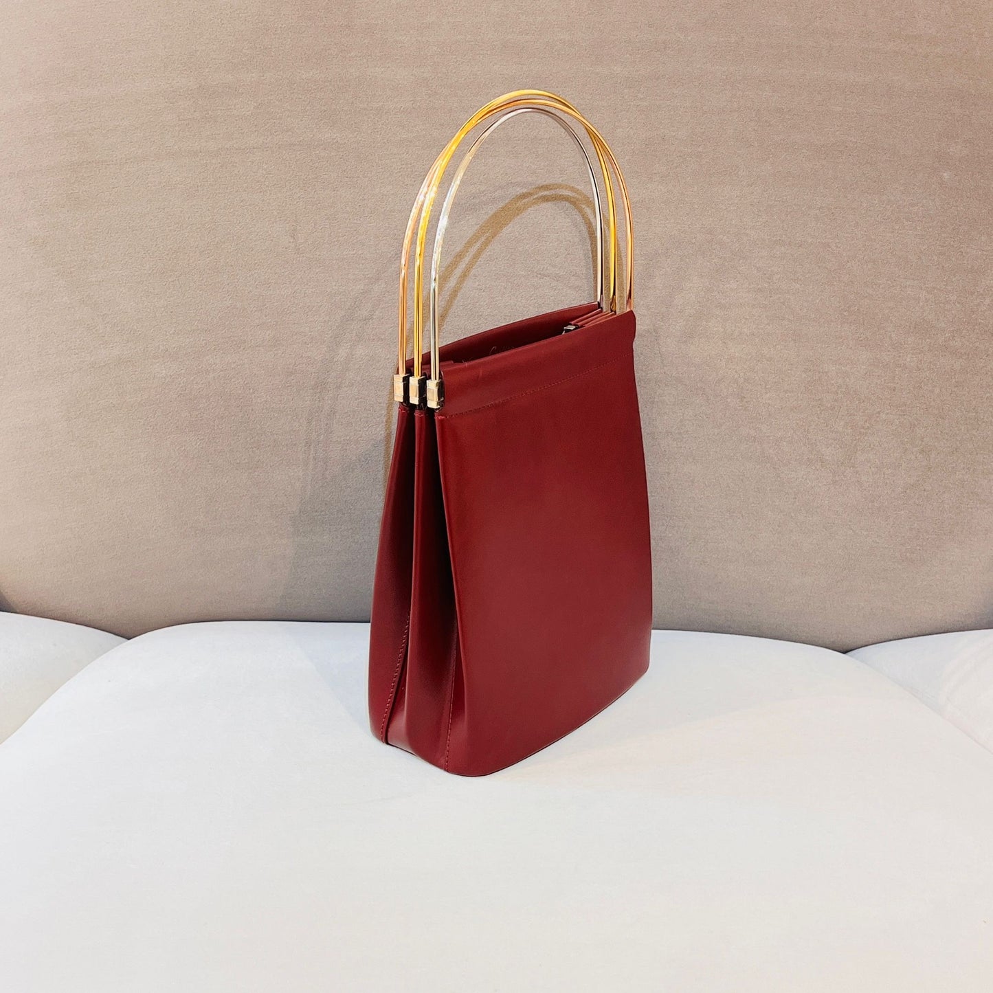 Cartier Vintage Trinity Bordeaux Leather Gold Handle Handbag
