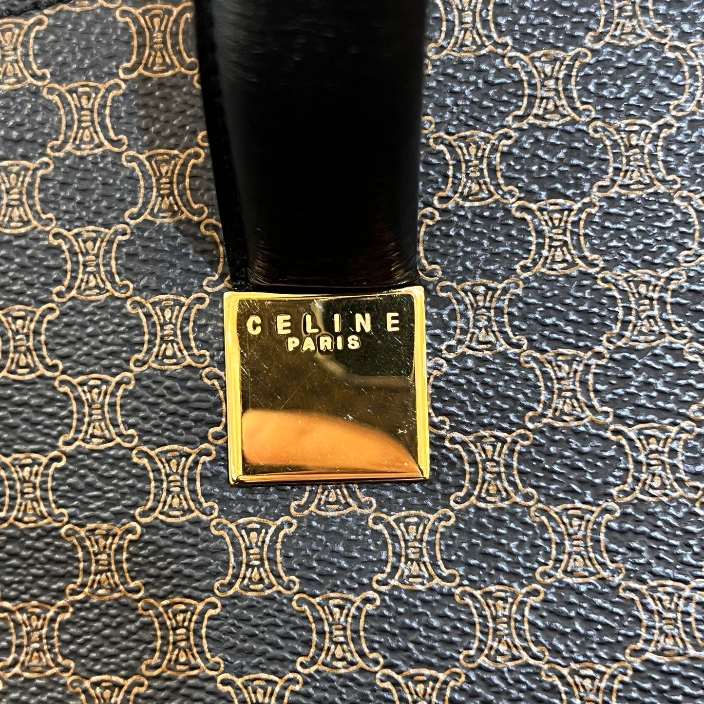 Celine Vintage Macadam Black Coated Canvas Leather Trim Tote Bag