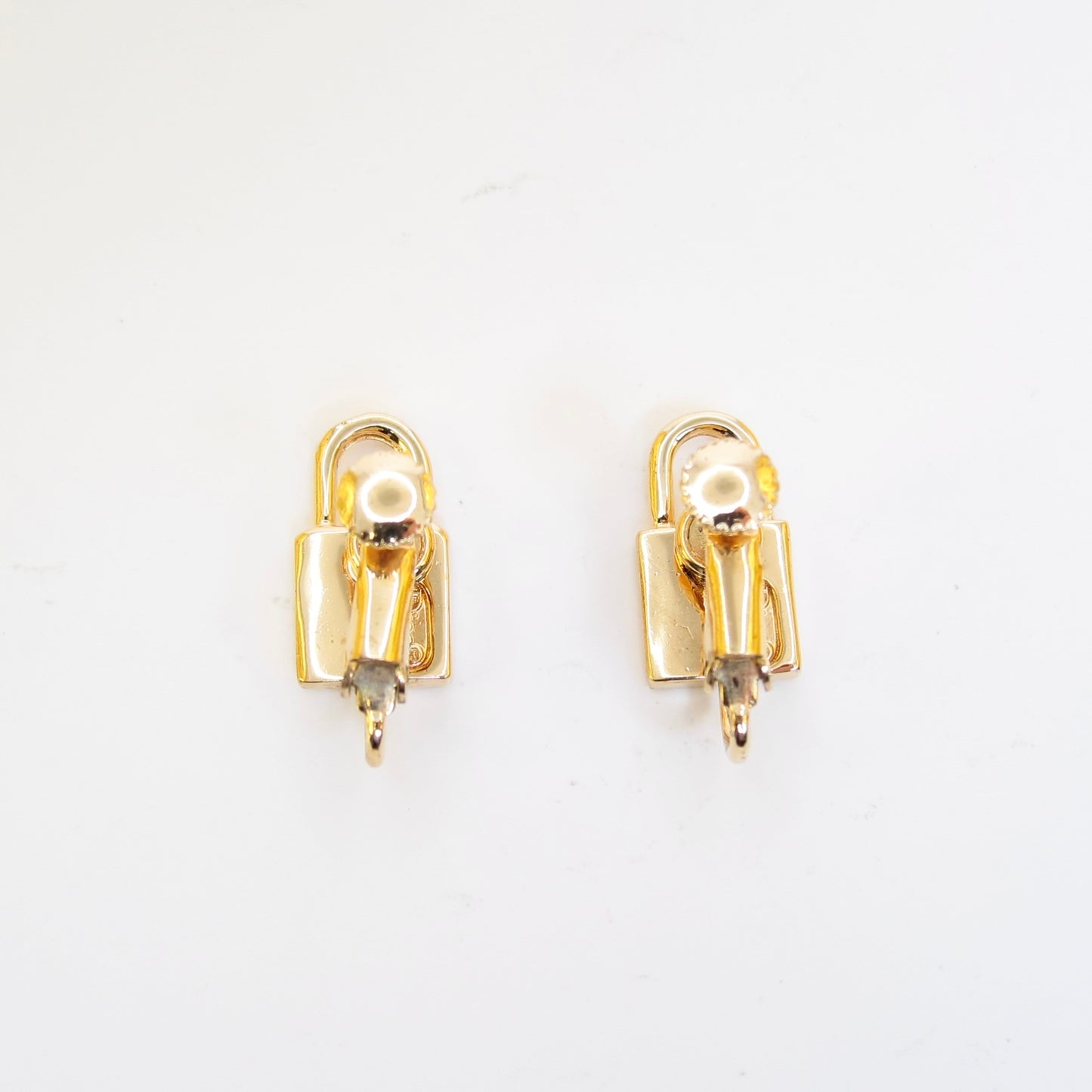 Christian Dior Vintage Dior Logo on Padlock Golden Clip-on Earrings