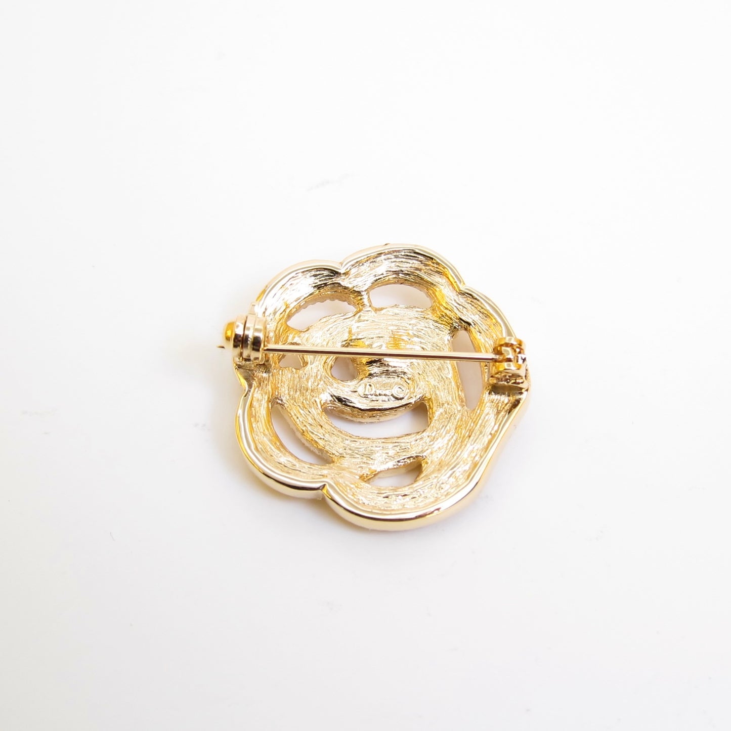 Christian Dior Vintage Flower Motif with Rhinestone Golden Brooch