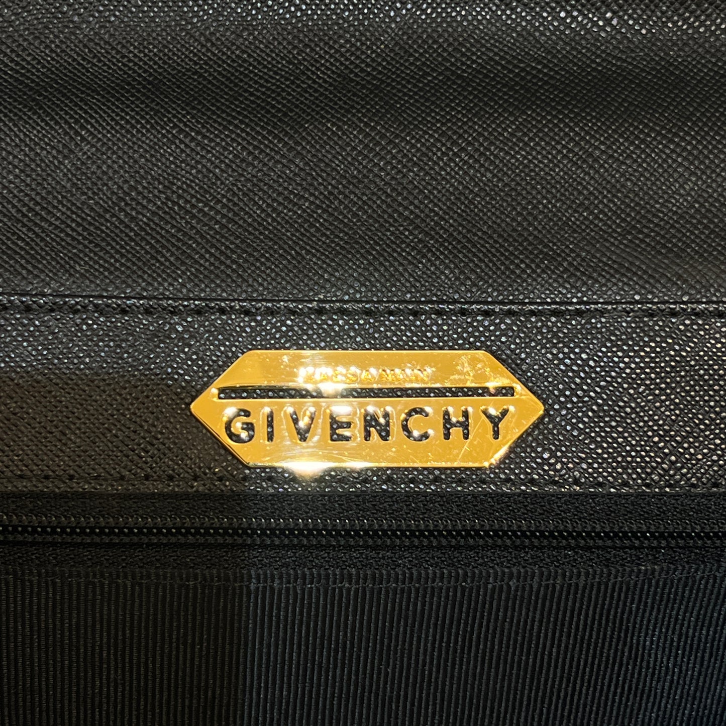Givenchy Vintage Black Leather Gold Logo Turn Lock Top Handle Bag