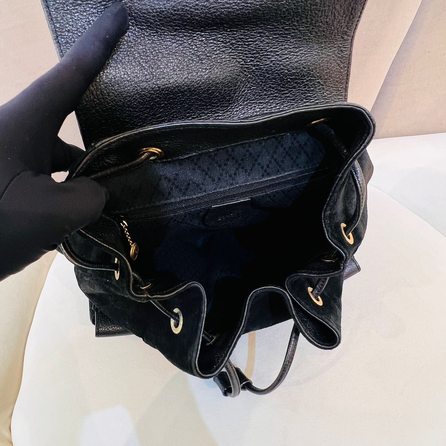 Gucci Vintage Bamboo Backpack Black Suede Leather