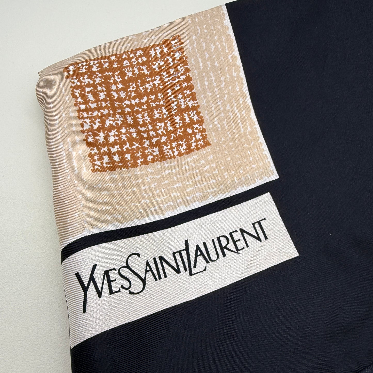 Yves Saint Laurent Vintage Brown Plaid and Black Silk Scarf