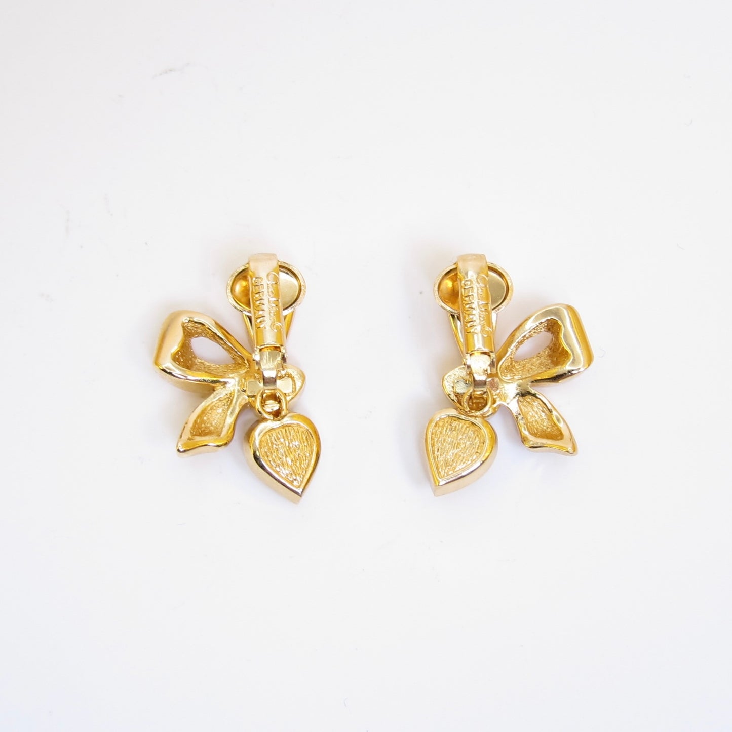 Christian Dior Vintage Ribbon Motif and Rhinestone Golden Clip-on Earrings