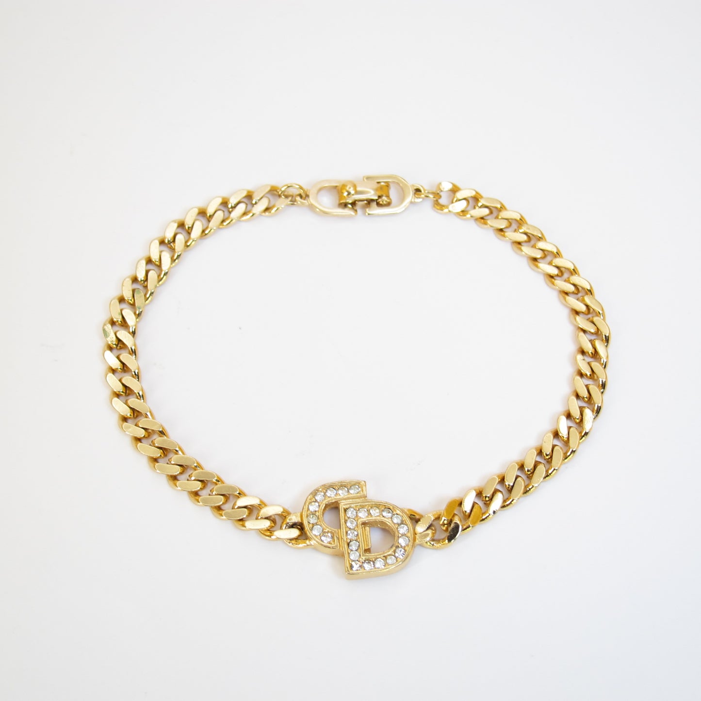 Christian Dior Vintage CD Logo with Rhinestone Golden Bracelet