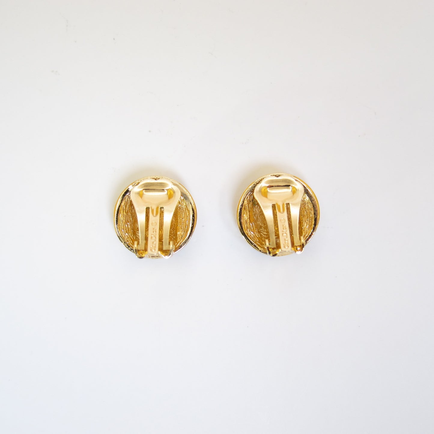 Christian Dior Vintage Round Shape Rhinestone and Black Golden Clip-on Earrings