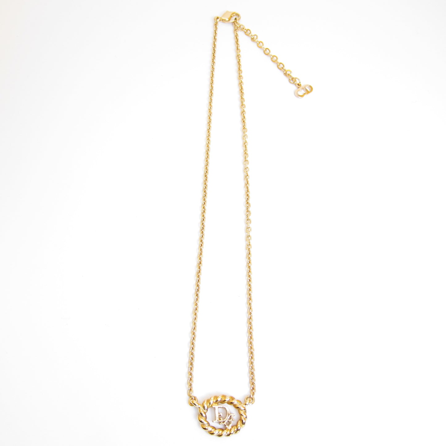 Christian Dior Vintage Dior Logo in Twist Oval Shape Golden Necklace