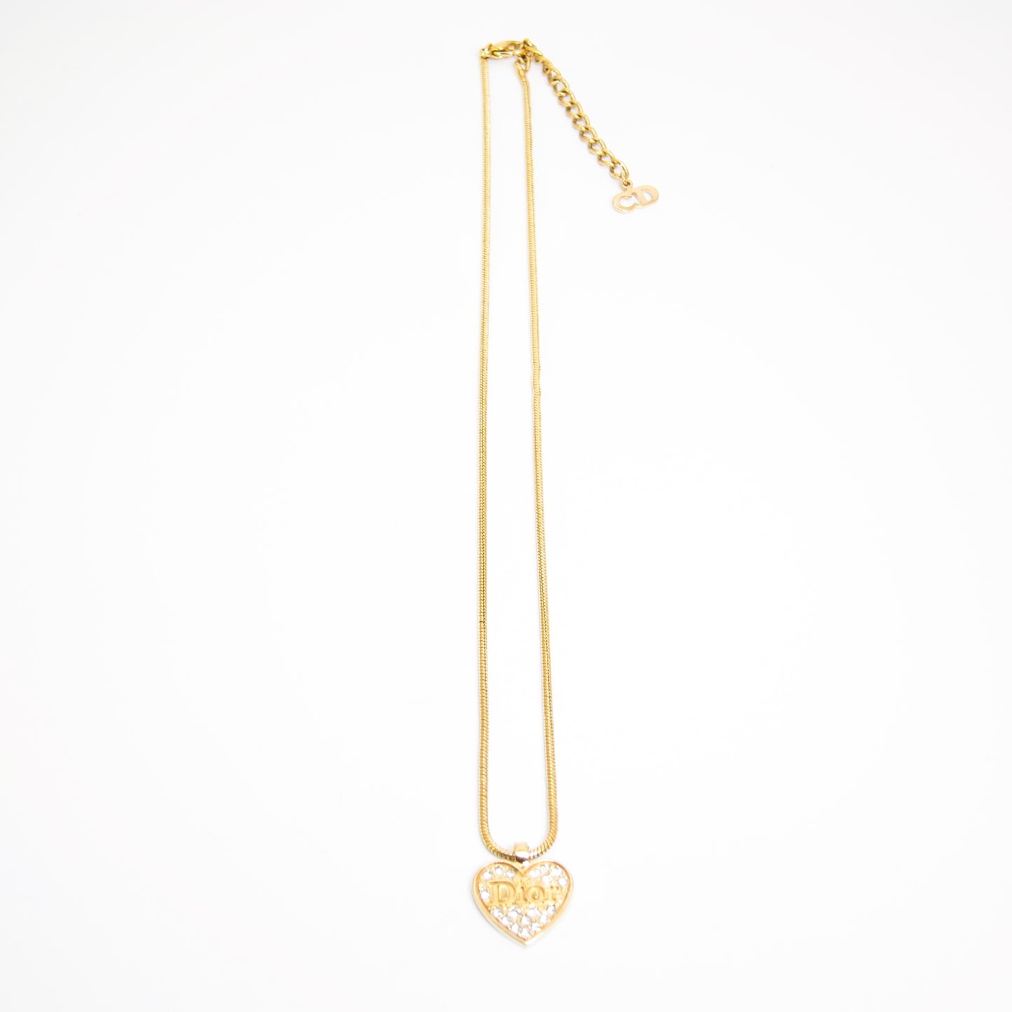 Christian Dior Vintage Dior Logo on Heart with Rhinestone Golden Necklace