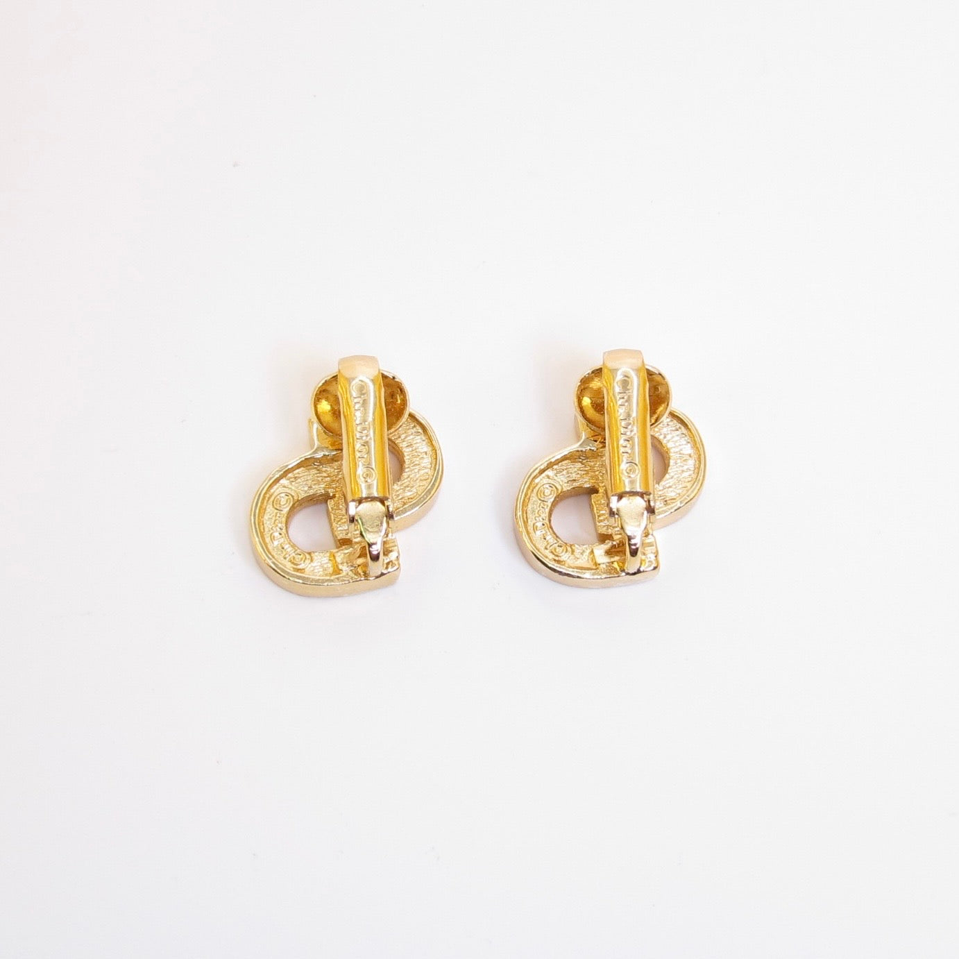 Christian Dior Vintage CD Logo with Rhinestone Golden Clip-on Earrings
