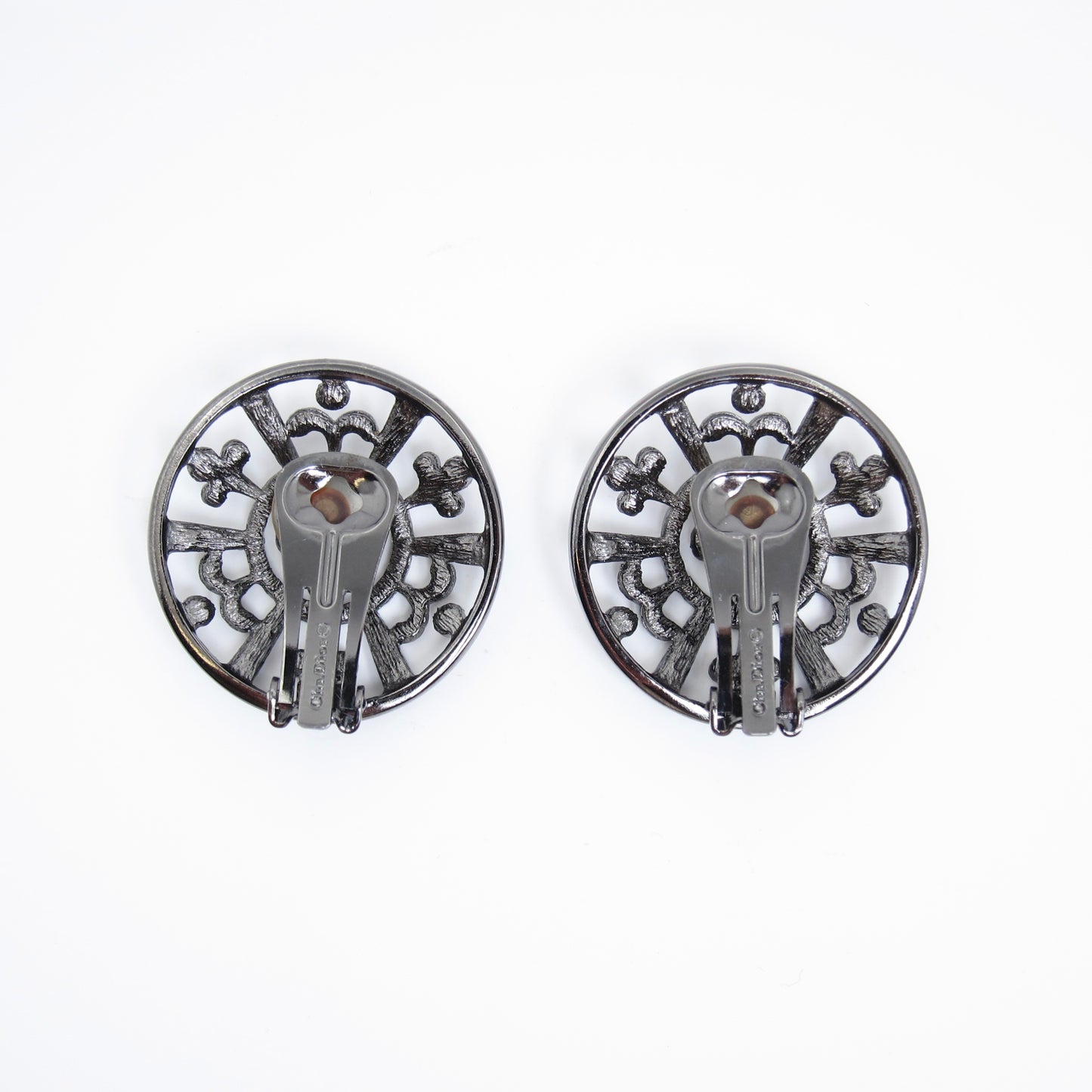 Christian Dior Vintage Stylish Round and Black Clip-on Earrings