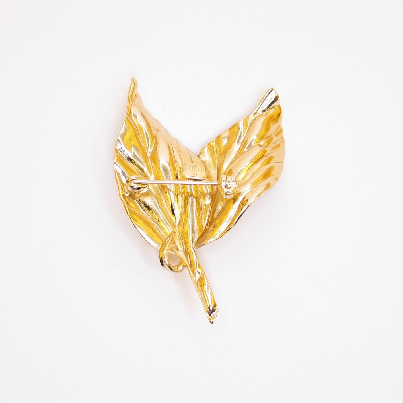 Christian Dior Vintage Leaf Motif Golden Brooch