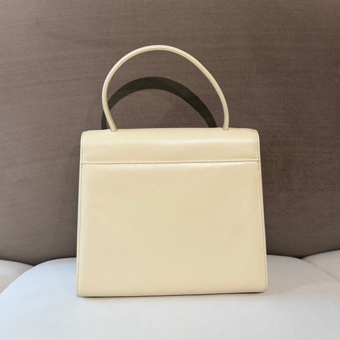 Givenchy Vintage Golden Buckle Ivory Structured Leather Top Handle Bag