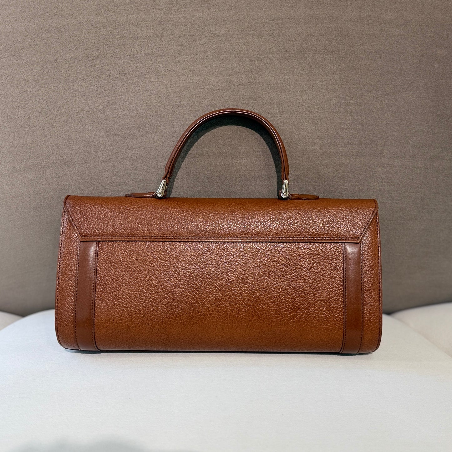 Burberry Brown Pebbled Leather Top Handle Bag