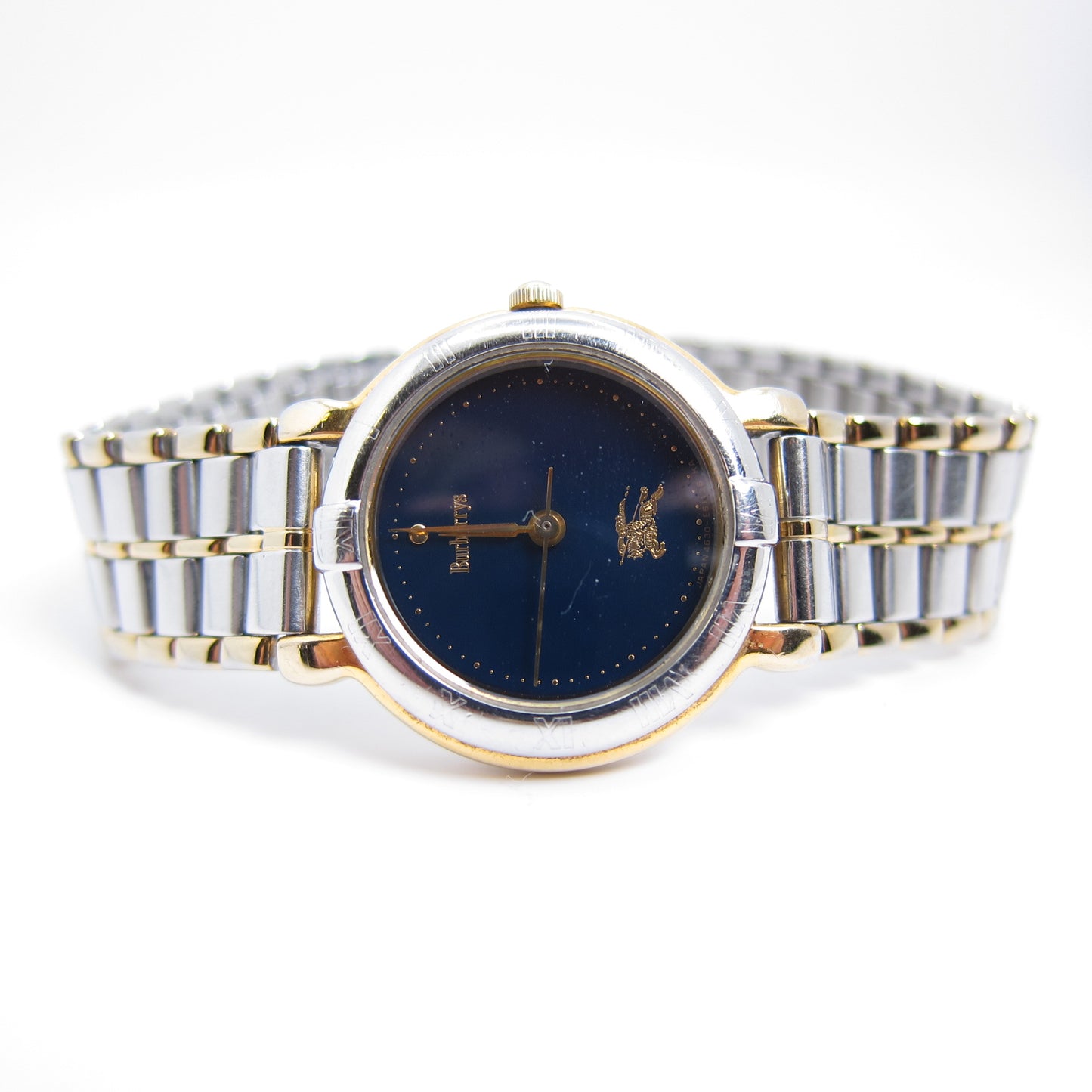 Burberry Vintage Round Black Face Two Tone Watch