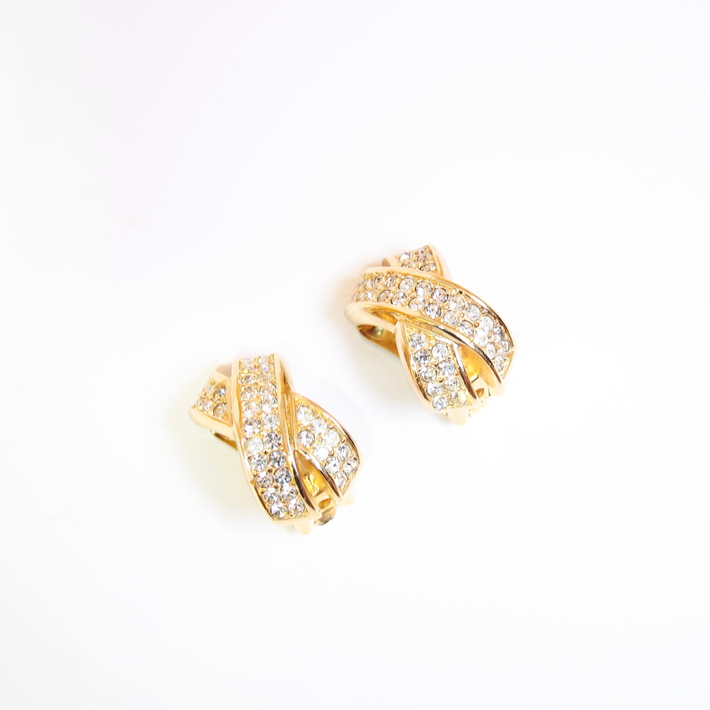 Christian Dior Vintage Cross with Rhinestone Golden Clip-on Earrings