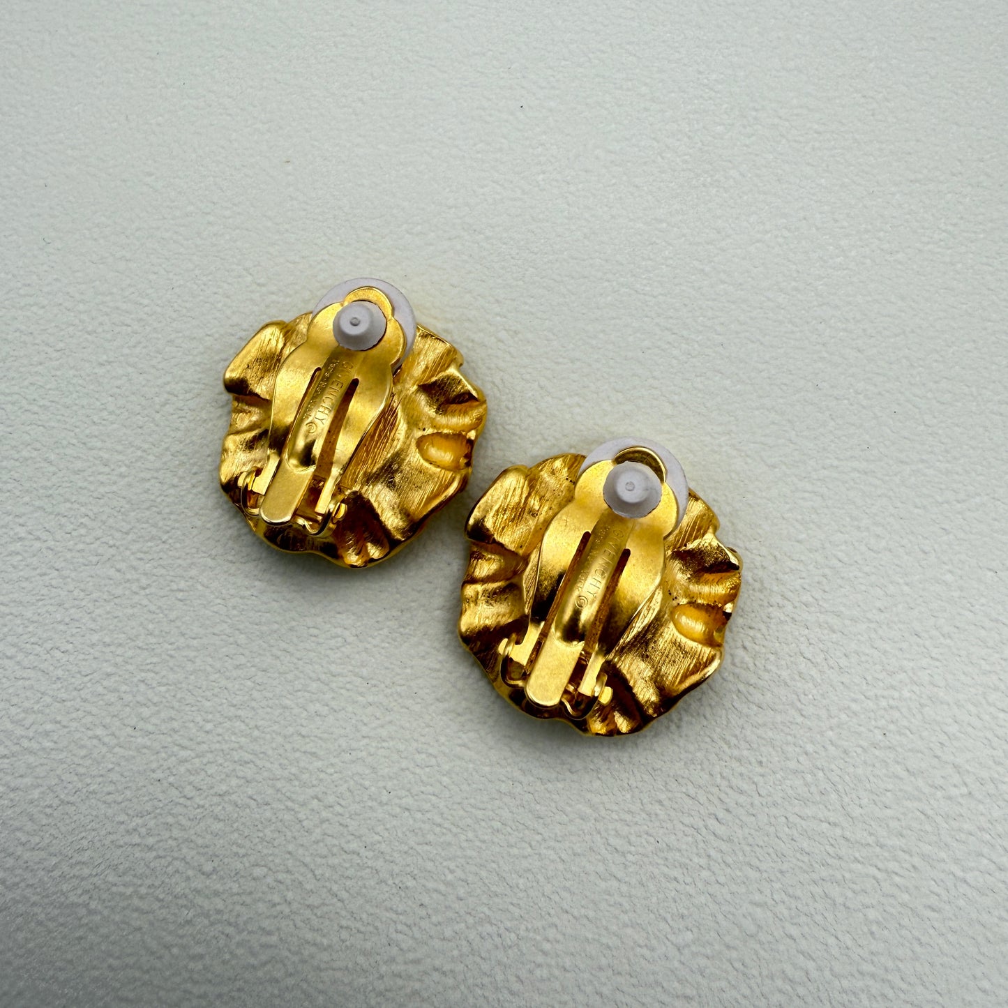 Givenchy Vintage Flower Motif with Pearl Golden Clip-on Earrings