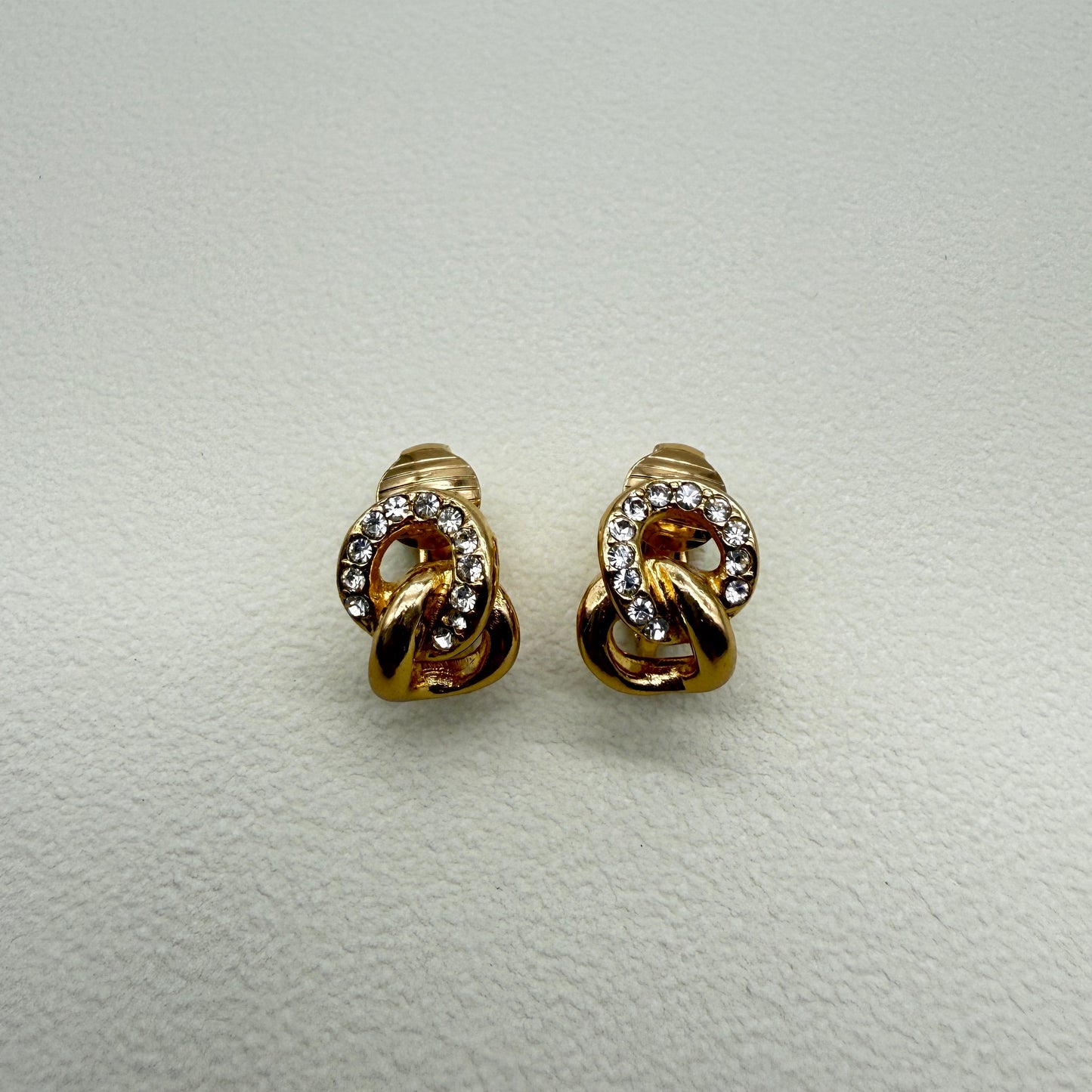Christian Dior Vintage Link Rhinestone Golden Clip-on Earrings