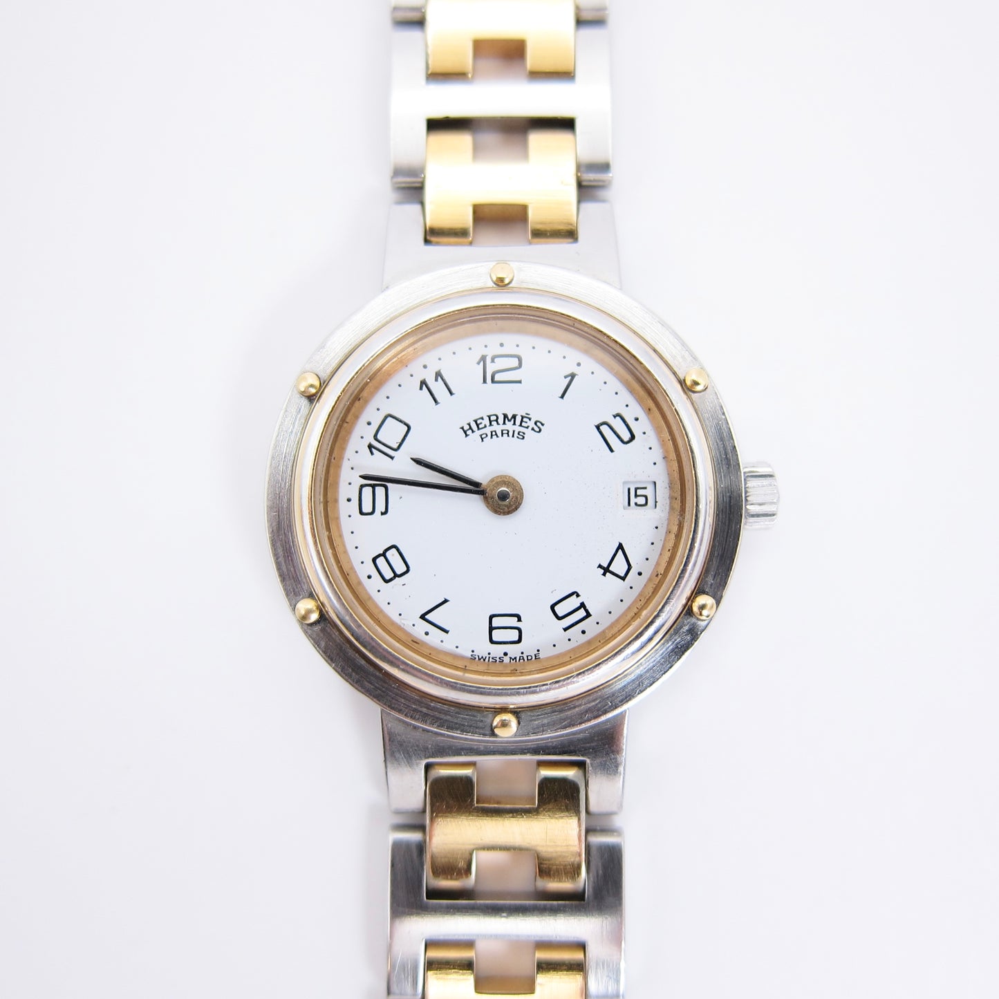 Hermes Vintage Clipper White Face with Date and H Bracelet Ladies Watch